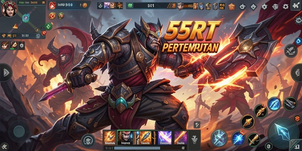 Screenshot gameplay 55RT dengan pertarungan intens dan strategi tim.