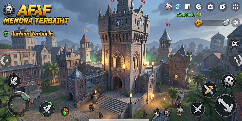 Screenshot gameplay AFAF menampilkan pertahanan menara yang strategis dan menawan.