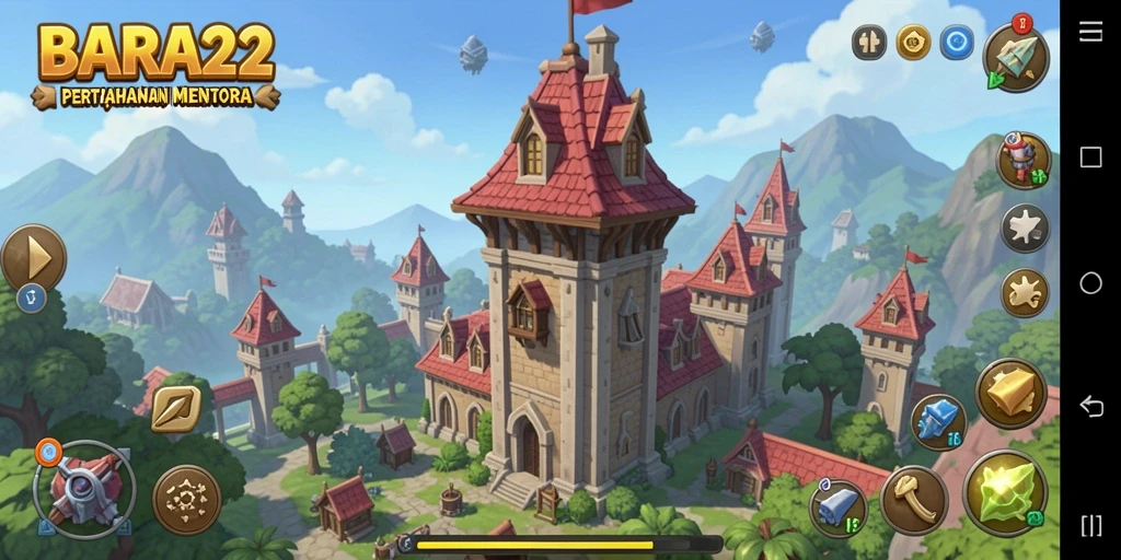 Tampilan gameplay BARA22 menunjukkan aksi menara pertahanan yang epik.