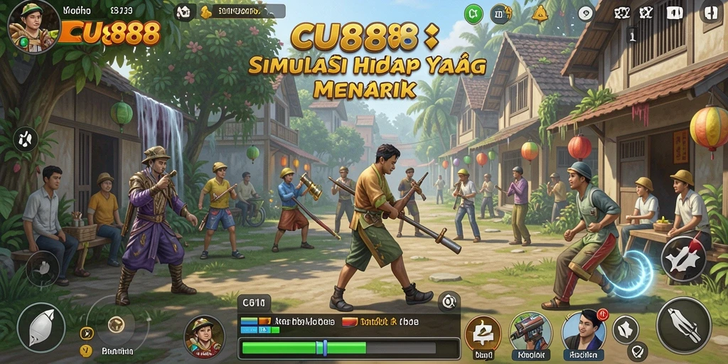 Tangkapan layar utama CU888 menampilkan kehidupan virtual yang dinamis dan interaktif.