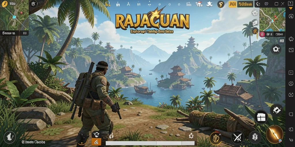 Screenshot gameplay RAJACUAN menunjukkan eksplorasi dunia terbuka yang luas.