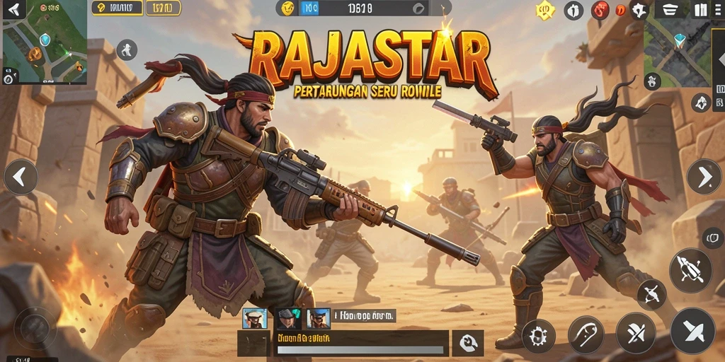 Tangkapan layar RAJASTAR menampilkan aksi intens dalam mode Battle Royale.