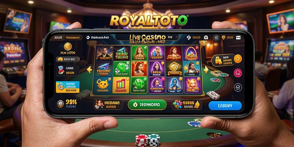Screenshot gameplay ROYALTOTO menampilkan dealer dan pemain dalam suasana Live Casino.