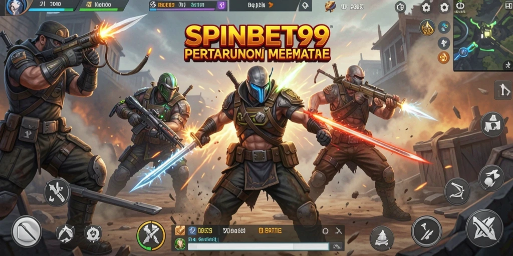 Screenshot utama SPINBET99 menampilkan aksi mendebarkan dalam pertempuran Battle Royale.